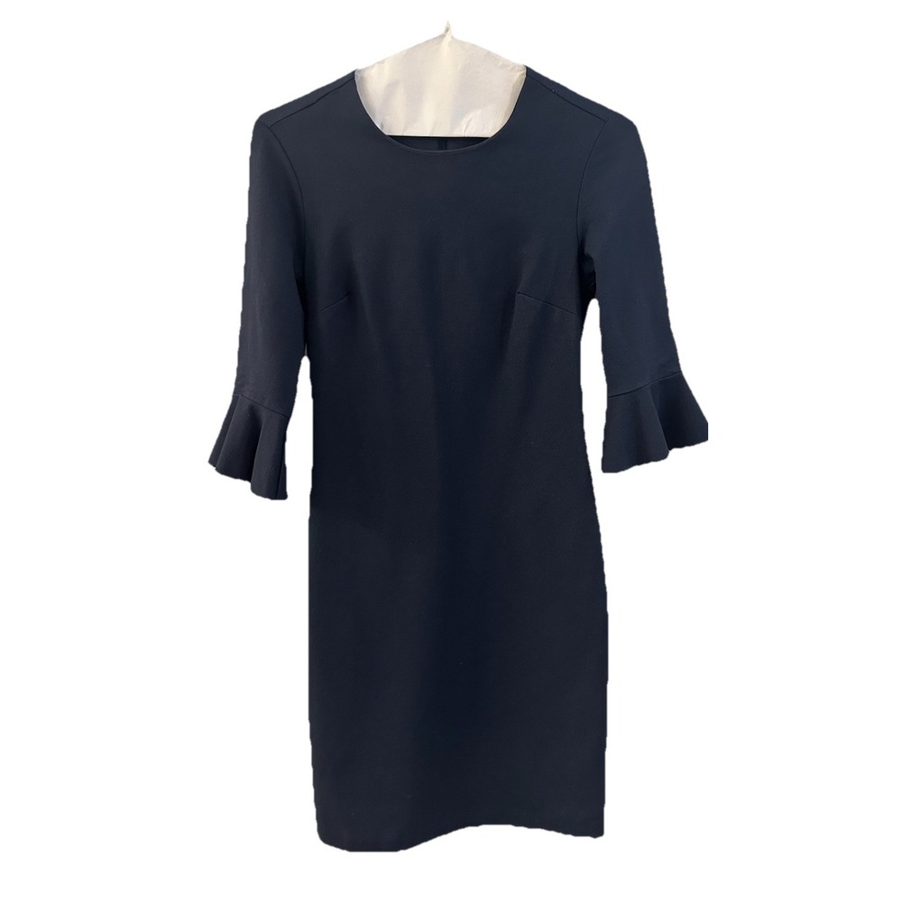 Banana Republic Dress Womens 0 Navy Blue Career Flouncy 3/4 Sleeve